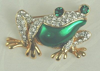 Too Cute Pave Rhinestone and Enamel Frog Pin/Brooch