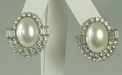 Glittery Vintage Rhinestone and Simulated Pearl Earrings for Pierced Ears