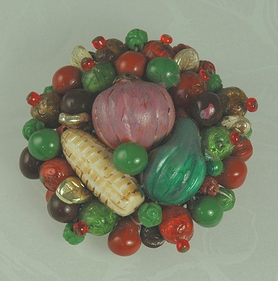 Vintage Colorful Veggie Cluster Brooch Signed WEST GERMANY