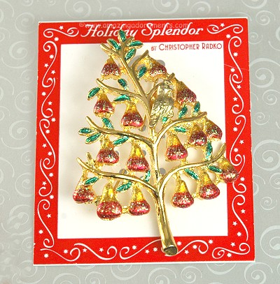New on Card CHRISTOPHER RADKO Partridge in a Pear Tree Christmas Pin