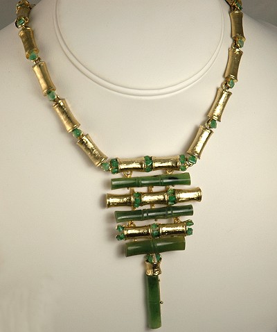 Sensational SWOBODA Gold Plated Jade Necklace