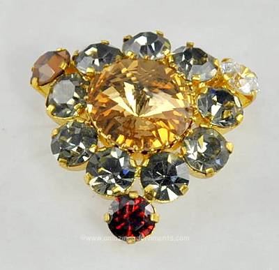 Prominent Vintage Multi- colored Rhinestone Brooch Signed MADE IN AUSTRIA