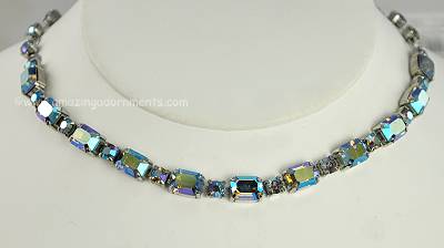 Opulent Vintage Blue Aurora Borealis Rhinestone Necklace