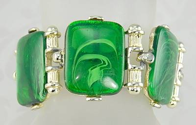 Fabulous Vintage Chunky Swirled Green Thermoplastic Panel Bracelet