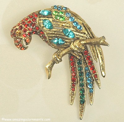 Fabulous and Colorful Parrot Figural Pin Signed THELMA DEUTSCH