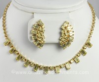 Glamorous Vintage Citrine Rhinestone Necklace and Earring Set Signed KRAMER