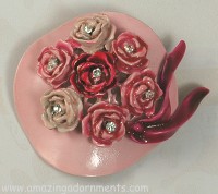 Sweet BSK MY FAIR LADY Rhinestone and Enamel Hat Brooch with Roses~  BOOK PIECE