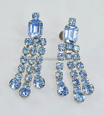 Glam Vintage Blue Rhinestone Dangle Tassel Earrings