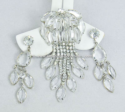 Ritzy Vintage Clear Crystal Brooch and Earring Set from DELIZZA and ELSTER
