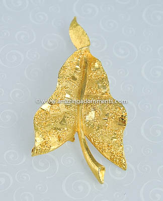 Substantial Vintage Golden Leaf Brooch Signed MAMSELLE