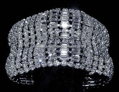 Glamourous Vintage Clear Rhinestone 11 Row Bracelet Signed WEISS
