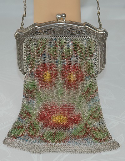 WHITING & DAVIS Art Deco Floral Mesh Evening Purse