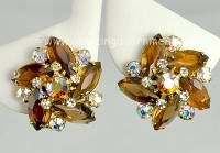 Hypnotic Vintage Amber and Aurora Borealis Rhinestone Earrings