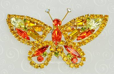 Spectacular Vintage Shades of Autumn Rhinestone Butterfly Figural Brooch