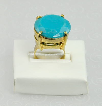 Immense Vintage Turquoise Faceted Stone Finger Ring