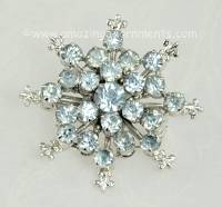 Frosty Vintage Sapphire Blue Rhinestone Snowflake Brooch