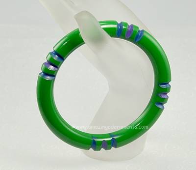 Vintage Green Carved Bakelite Bangle Bracelet