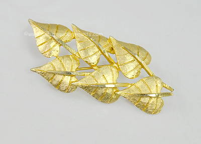 Exquisite Vintage Brushed and Bright Gold- tone Vine Leaf Pin Signed MAMSELLE