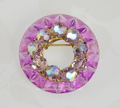Striking Vintage Purple Faceted Plastic and Glass Crystal Brooch