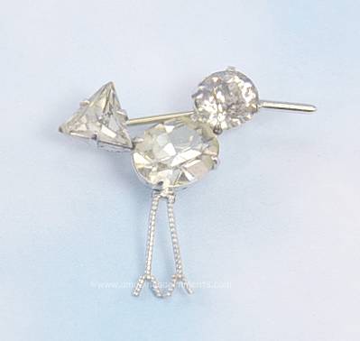 Adorable Minuscule Vintage Clear Rhinestone Wire Work Bird Figural Pin