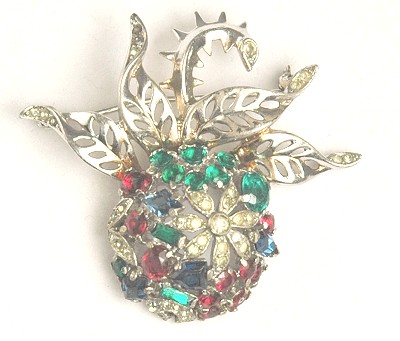 Vintage 1948 TRIFARI Philippe Sterling Flower Center Fruit and Floral Brooch