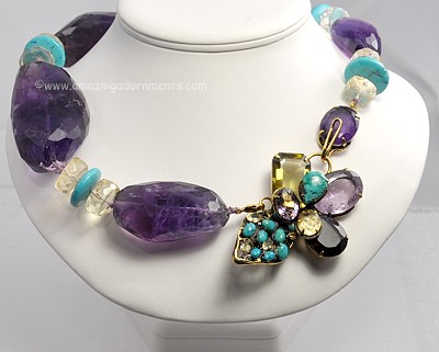 Tour de force Natural Gemstone Necklace and Pin Combo Signed IRADJ MOINI