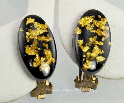 Fabo Vintage Black Gold Flecked Confetti Thermoplastic Earrings