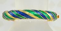 Gorgeous Vintage Blue and Green Enamel Bangle Bracelet Signed BOUCHER 8641B