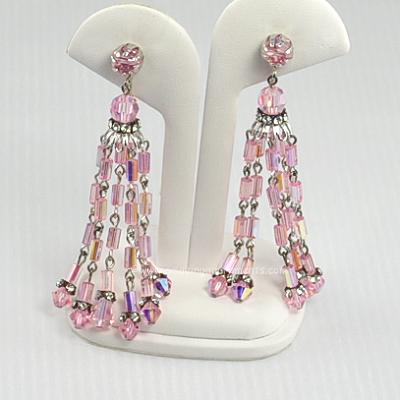So Sassy Vintage Pink Swarovski Aurora Borealis Crystal Drop Dangle Earrings