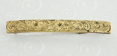 Fabulous Old Edwardian Etched Brass Bar Pin
