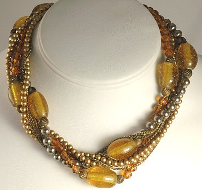Vintage Multi- strand Glass and Chain Choker Signed EUGENE