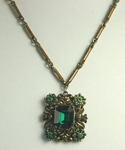 VICTORIAN REVIVAL 1930s Brass and Glass Necklace