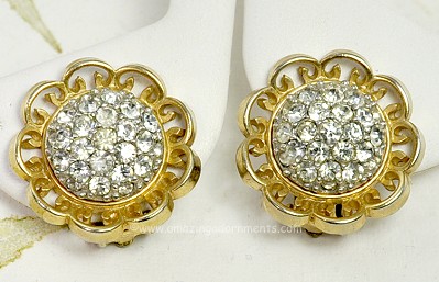 Gorgeous Vintage Earrings with Pave Center Signed SCHIAPARELLI