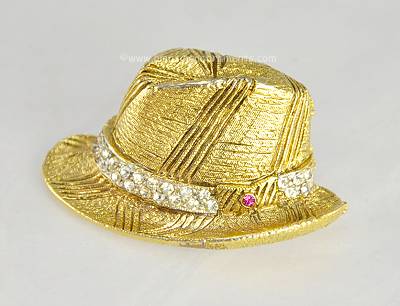 Delightful Vintage Signed BSK MY FAIR LADY Henry Higgins Fedora Hat Pin~ BOOK PIECE