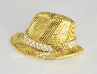 Delightful Vintage Signed BSK MY FAIR LADY Henry Higgins Fedora Hat Pin~ BOOK PIECE