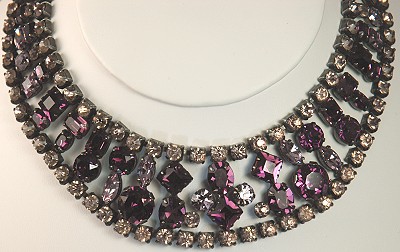 SCHREINER Magnificent Vintage Shades of Purple Rhinestone Bib Necklace