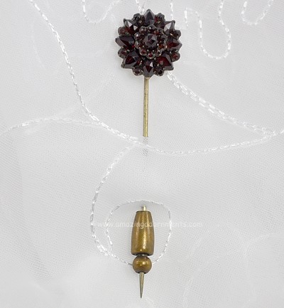 Exquisite Antique Victorian Bohemian Rose Cut Garnet Hat or Lapel Pin