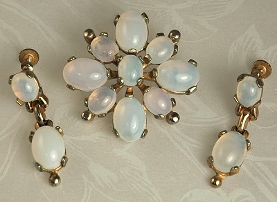 BARCLAY Faux Opal Brooch and Earring Set