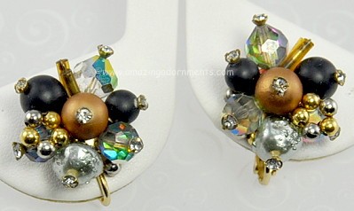 Impressive Vintage Tipped Crystal and Glass Earrings Signed VENDOME