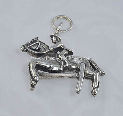 Vintage Sterling Silver 3D Equestrian Jumping Horse Charm Signed HH