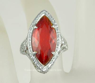 Gleaming Vintage Red Glass Finger Ring~ Size 2