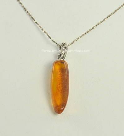 Imitation Briolette Cut Amber Pendant on Sterling Chain Signed ITALY