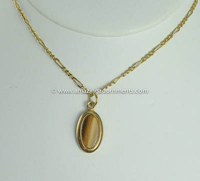 Demure Contemporary 22k Gold Filled Tigers Eye Pendant Necklace