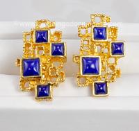 Mod Structural Vintage Cufflinks with Faux Lapis Stones Signed PANETTA
