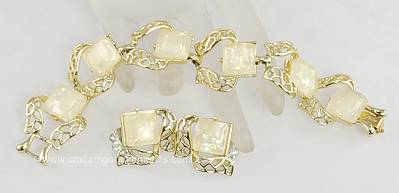 Vintage Signed CORO Famous Vanilla Confetti Squares Bracelet and Earring Set