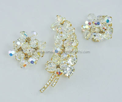Flashy Vintage DELIZZA and ELSTER Clear Crystal Dangle and Rhinestone Set
