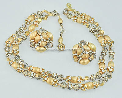 Bewitching Vintage Double Strand Necklace and Earring Set Signed VOGUE