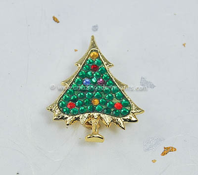 Details about  / Signed B.J RHINESTONE Goldtone CHRISTMAS TREE Brooch Pin