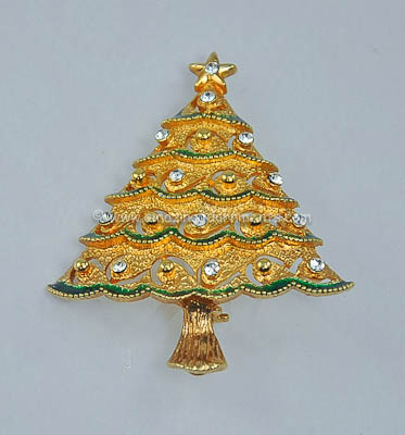 Joyous Vintage Enamel and Rhinestone Christmas Tree Pin Signed EISENBERG ICE