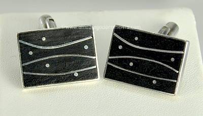 Unpretentious Modernist Sterling Silver and Wood Cufflinks Signed ED LEVIN